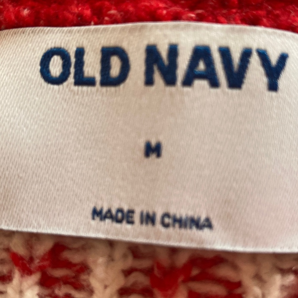 Old Navy festive holiday red & white fair isle women’s M cardigan reindeer snow - Picture 3 of 10
